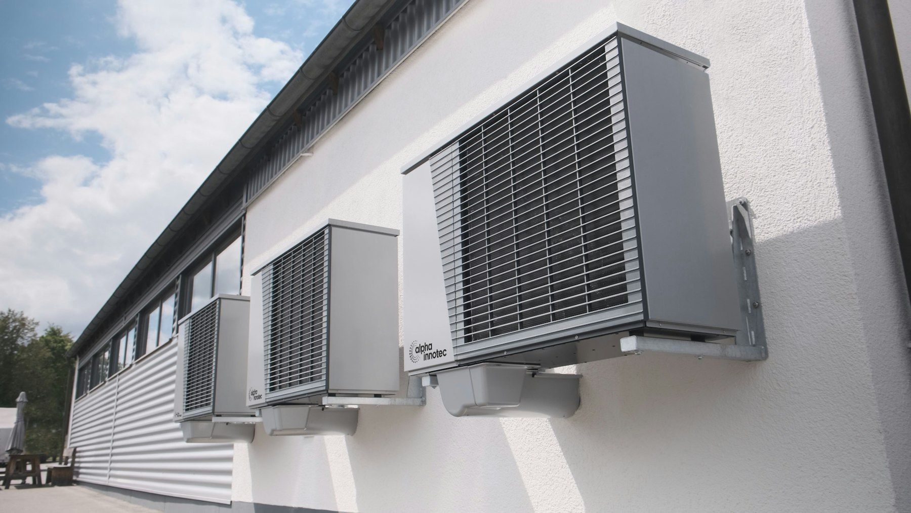Air conditioning units mounted on a building wall
